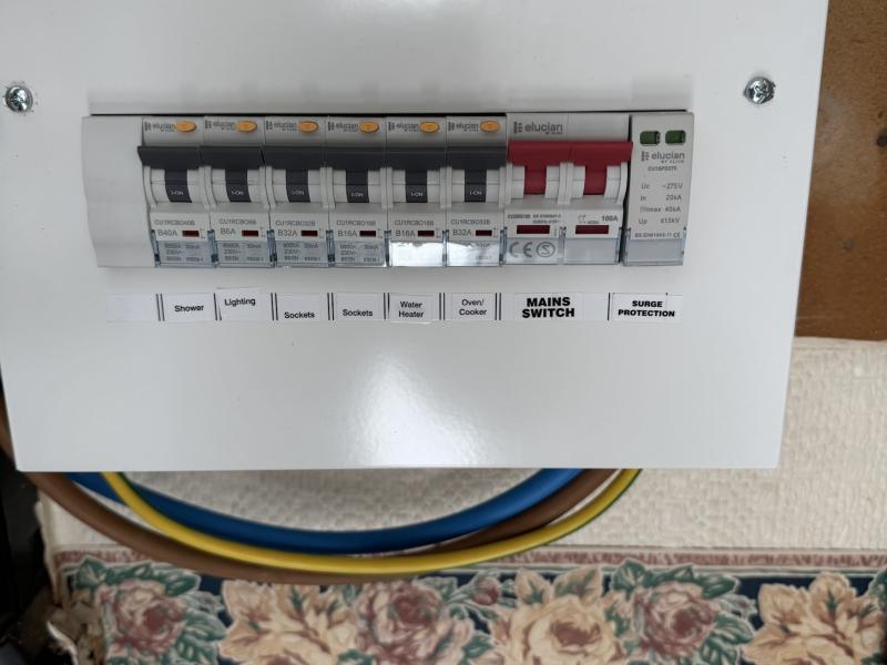 New labelled fuse board with RCBOs and surge protection