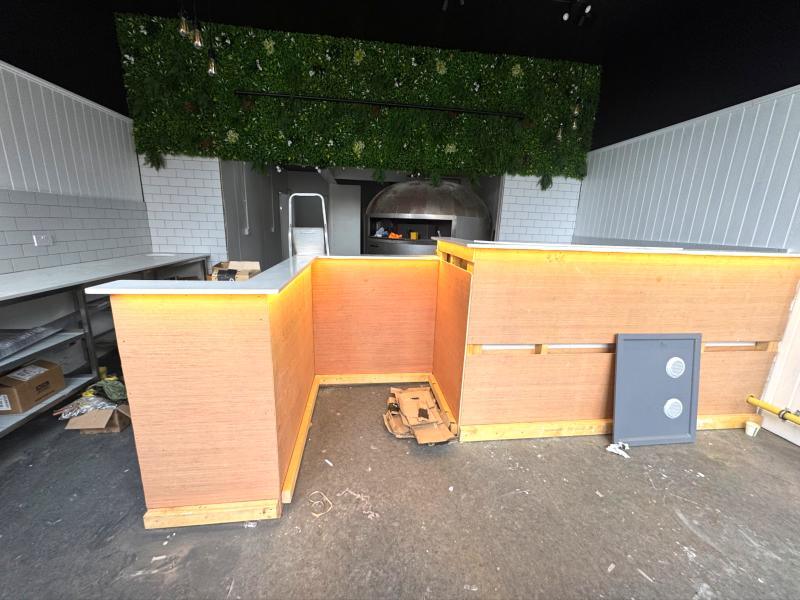 Shop counter with LED strip lighting during fit-out